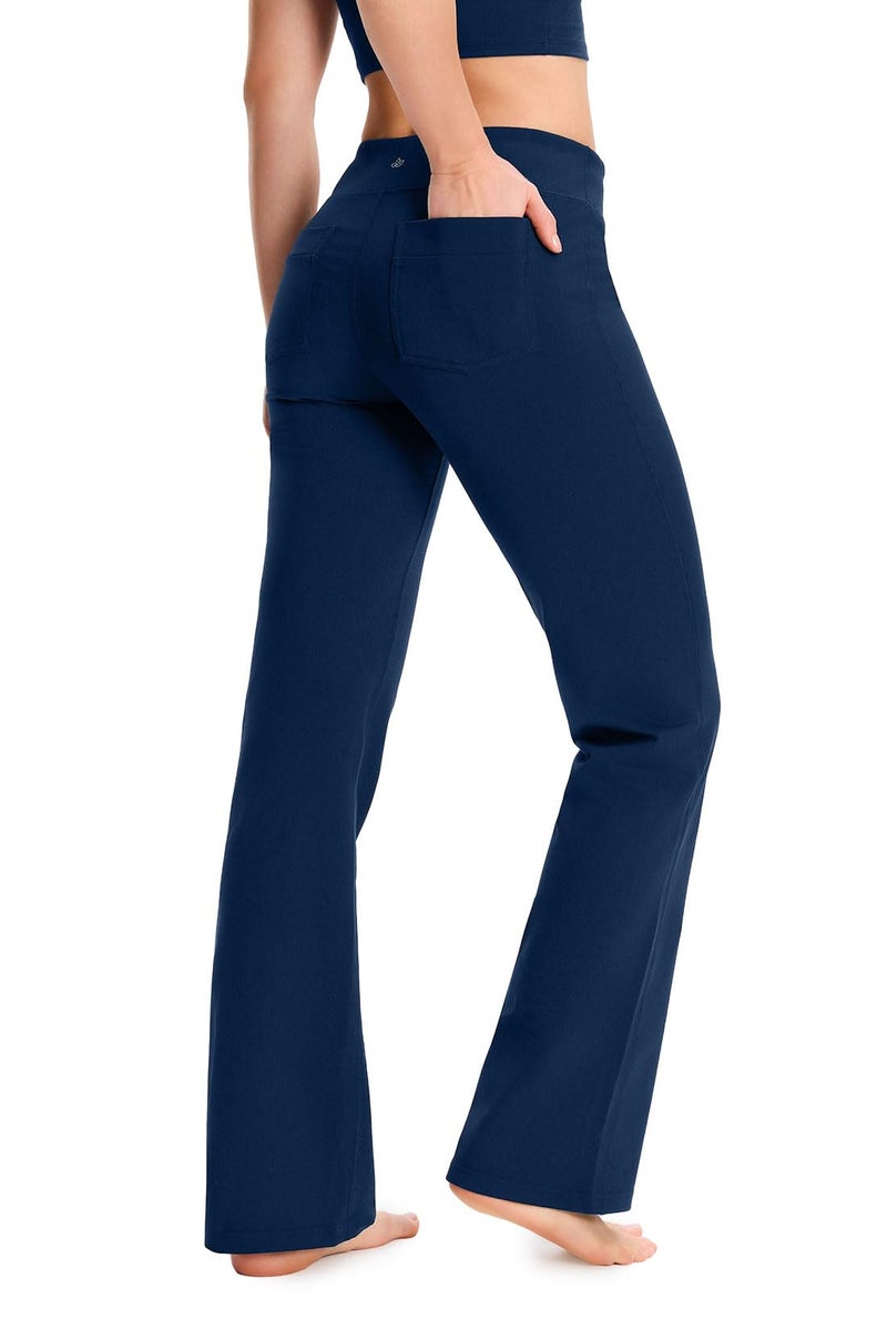 Yogipace Petite Women's Bootcut Yoga Pants with Back Pockets,Flare Travel Lounge Pant,27",Navy,Size S - Image 1